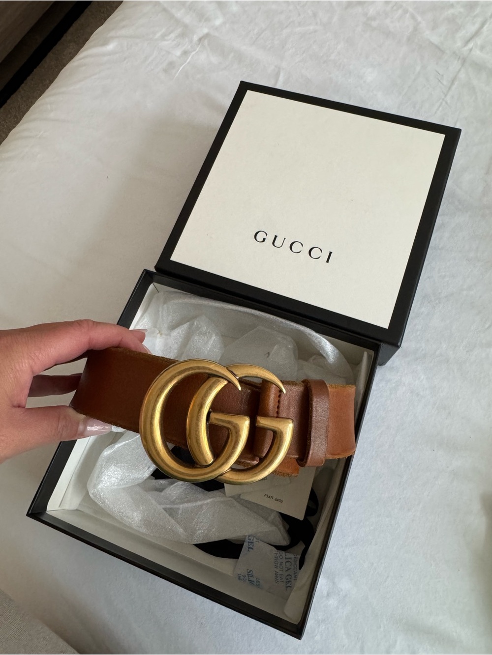 Gucci Tan Leather Belt with Gold Double G Buckle